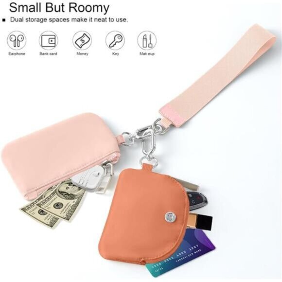 Mini Zip Around Dual Pouch Wristlet With 2 Straps Amber Light Orange - Picture 4 of 6